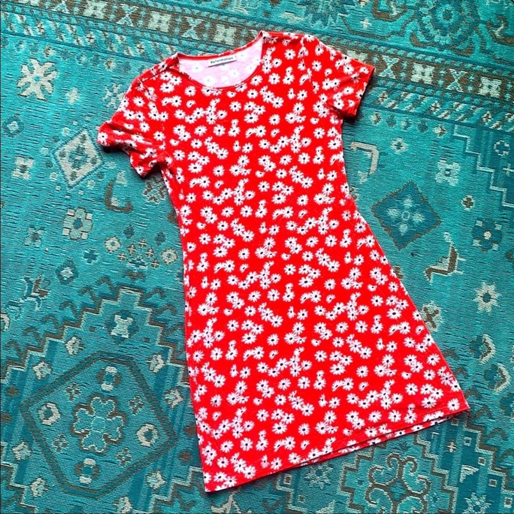 Reformation Red Flower Mini Dress S